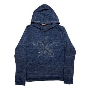 Y2K Glam Star Hoodie Blue Raver 2000s Embellished Size Large